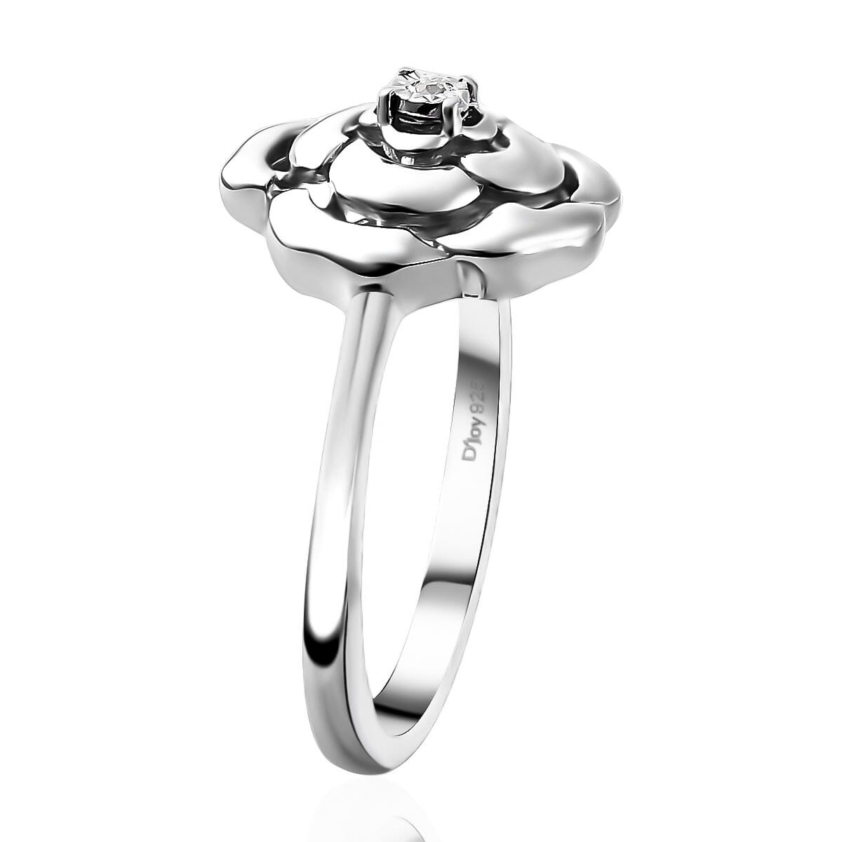 White Diamond Accent Flower Ring in Sterling Silver (Size 7.0) image number 3