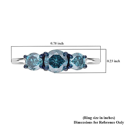 Luxoro 10K White Gold Venice Blue Diamond I1-I2 Trilogy Ring (Size 11.0) 1.00 ctw