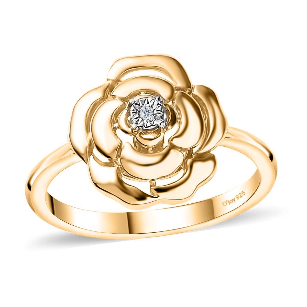 White Diamond Accent Rose Flower Ring in 14K Yellow Gold Over Sterling Silver (Size 5.0) image number 0