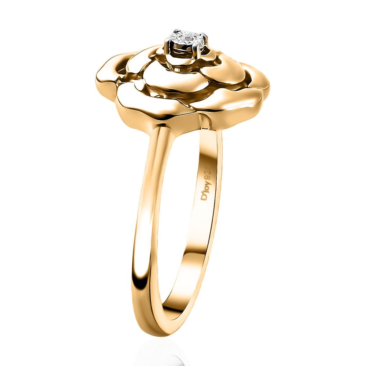 White Diamond Accent Rose Flower Ring in 14K Yellow Gold Over Sterling Silver (Size 5.0) image number 3
