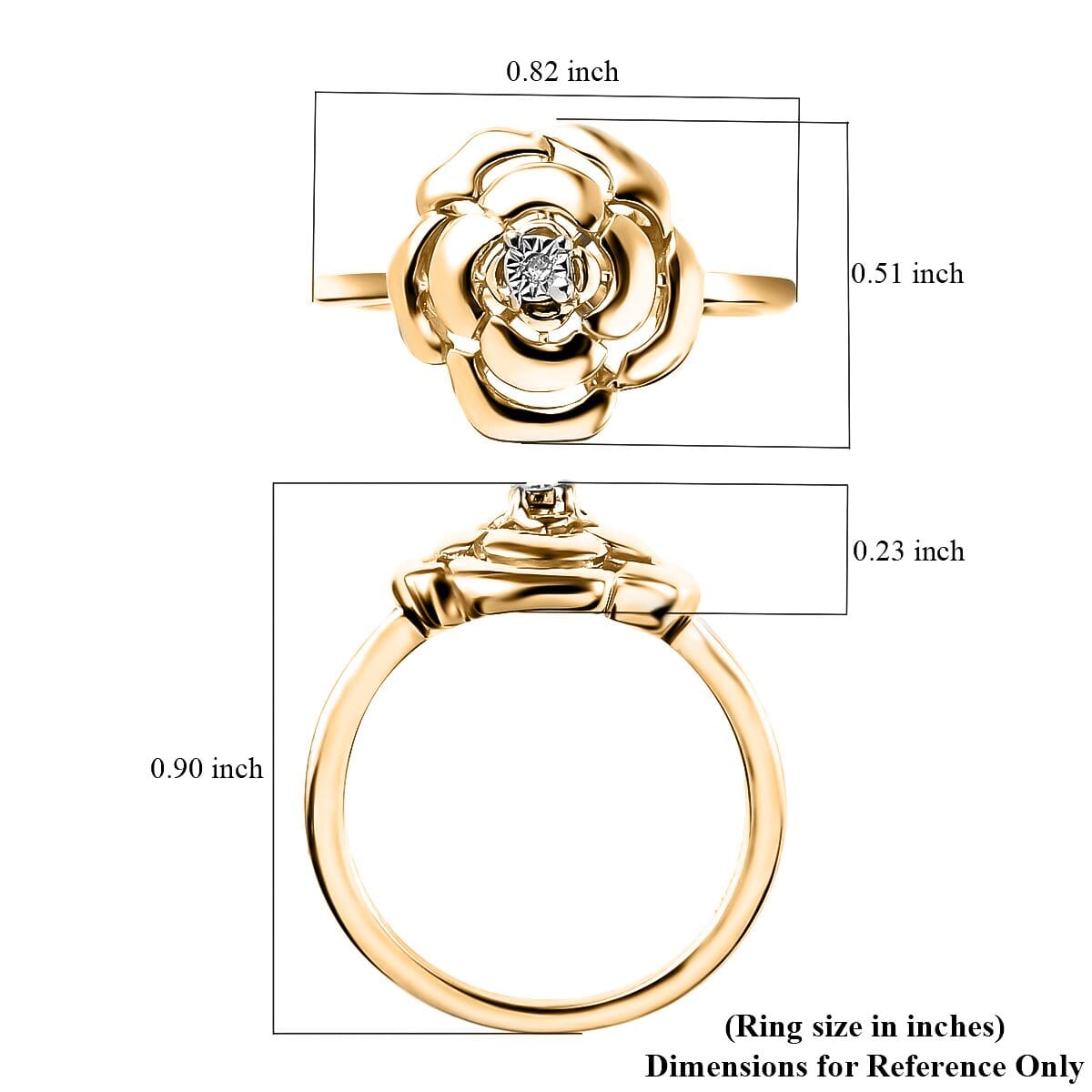 White Diamond Accent Rose Flower Ring in 14K Yellow Gold Over Sterling Silver (Size 5.0) image number 5