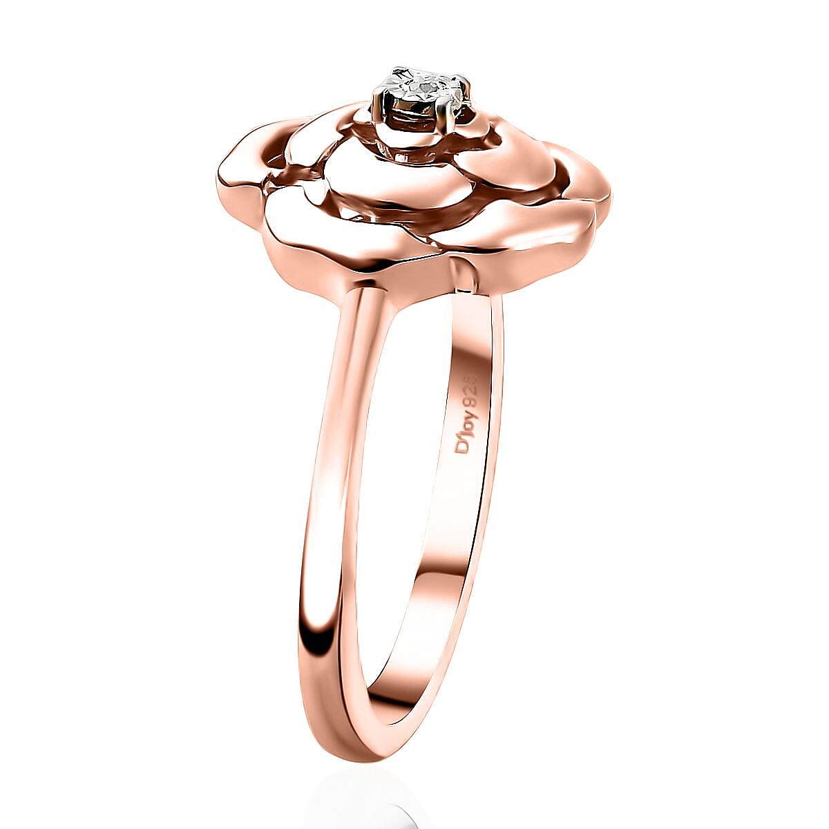 White Diamond Accent Rose Flower Ring in 14K Rose Gold Over Sterling Silver (Size 10.0) image number 3