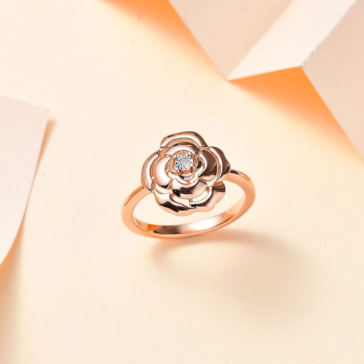 D'Joy White Diamond Accent Rose Flower Ring in 14K Rose Gold Over Sterling Silver (Size 6.0) image number 1