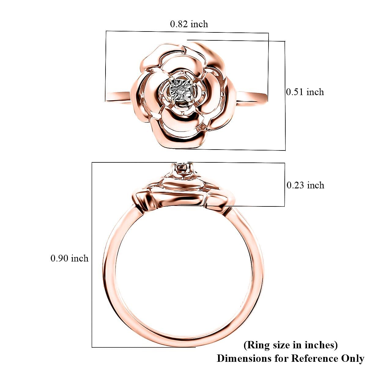 D'Joy White Diamond Accent Rose Flower Ring in 14K Rose Gold Over Sterling Silver (Size 6.0) image number 5
