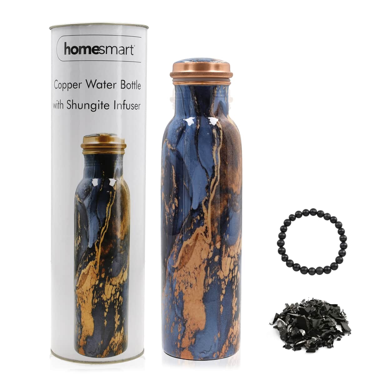 Homesmart Multi Color Geometric Print Copper Bottle (32 Oz) with Shungite Infuser and Beaded Stretch Bracelet image number 0