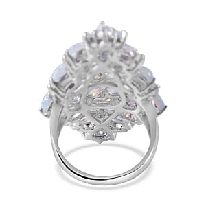 Ethiopian Welo Opal 6.35 ctw Ring in Rhodium Over Sterling Silver (Size 11.5)