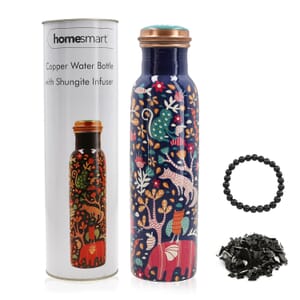 Homesmart Multi Color Forest Printed Copper Bottle (32 Oz) with Shungite Infuser and Beaded Stretch Bracelet