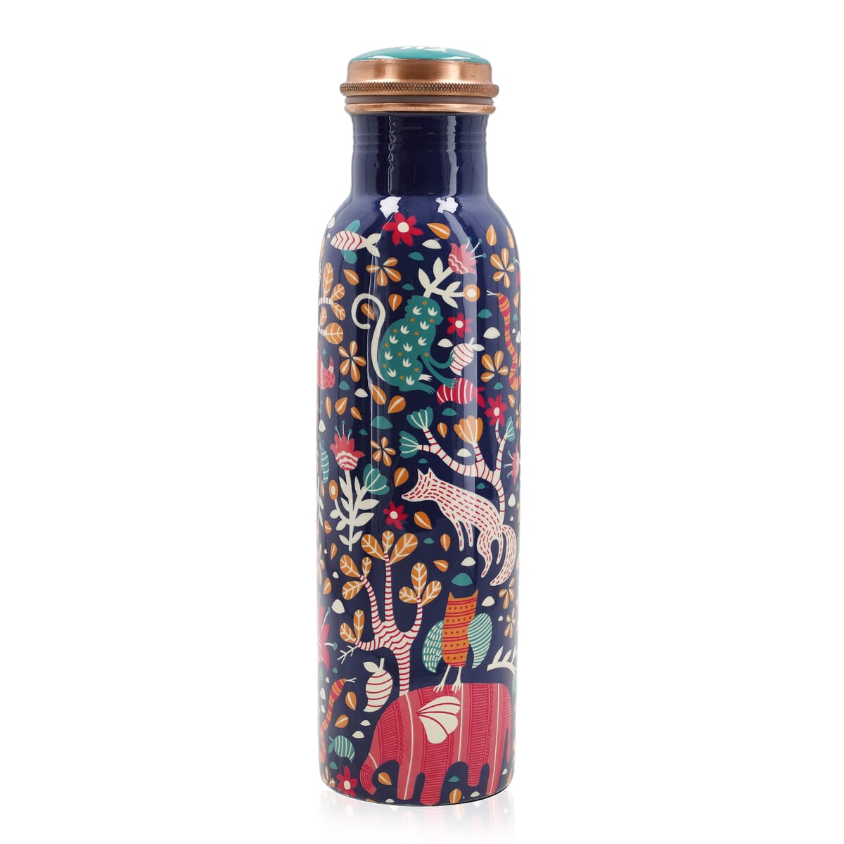 Homesmart Multi Color Forest Printed Copper Bottle (32 Oz) with Shungite Infuser and Beaded Stretch Bracelet image number 2