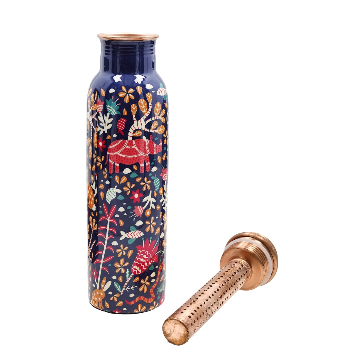 Homesmart Multi Color Forest Printed Copper Bottle (32 Oz) with Shungite Infuser and Beaded Stretch Bracelet image number 3