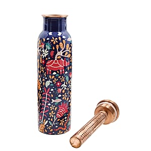 Homesmart Multi Color Forest Printed Copper Bottle (32 Oz) with Shungite Infuser and Beaded Stretch Bracelet