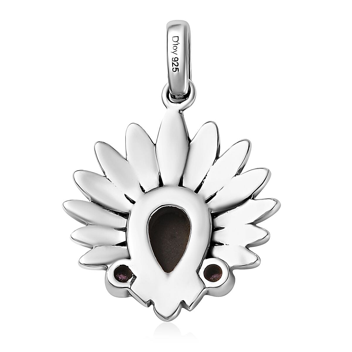 Artisan Crafted Canadian Ammolite and Orissa Rhodolite Garnet Native American Head Pendant in Black Oxidized Sterling Silver 0.15 ctw