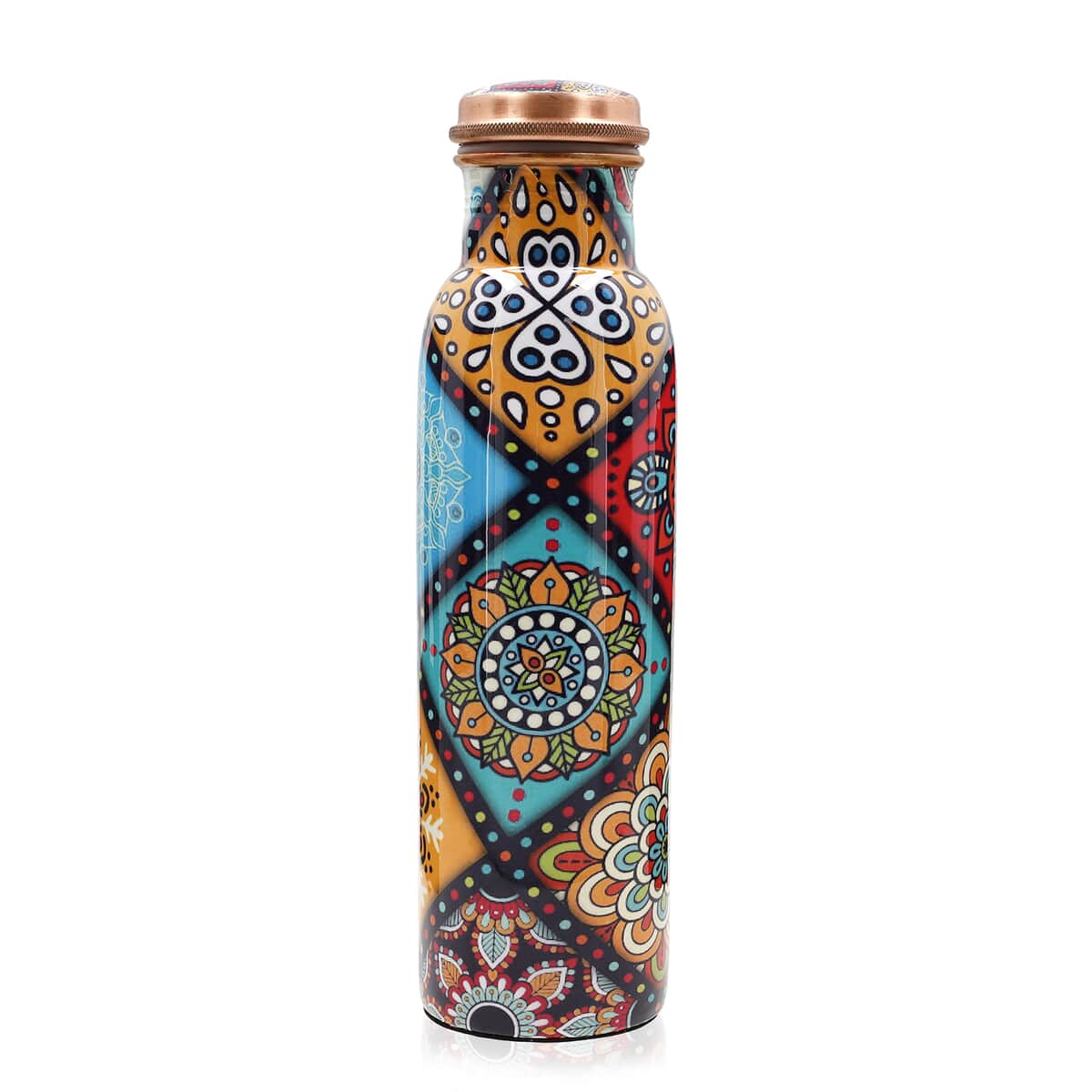 Homesmart Multi Color Mandala Printed Copper Bottle (32 Oz) with Shungite Infuser and Beaded Stretch Bracelet image number 2