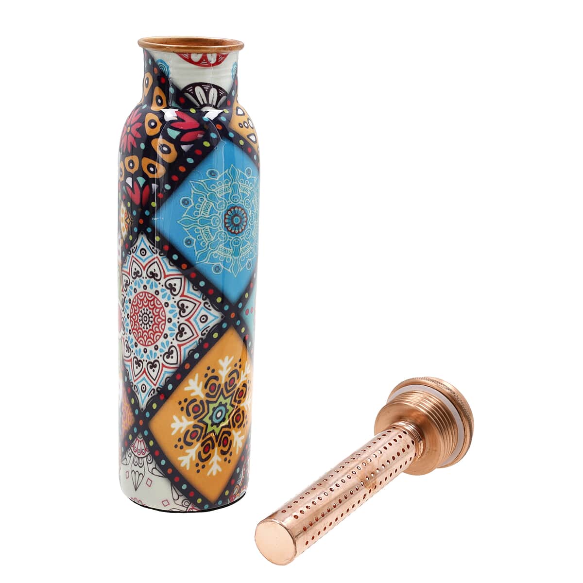 Homesmart Multi Color Mandala Printed Copper Bottle (32 Oz) with Shungite Infuser and Beaded Stretch Bracelet image number 3