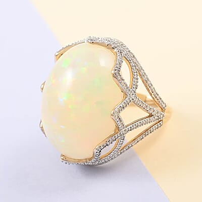 Luxoro 10K Yellow Gold Ethiopian Welo Opal and G-H I3 Diamond Ring (Size 10.0) 7.40 Grams 28.35 ctw
