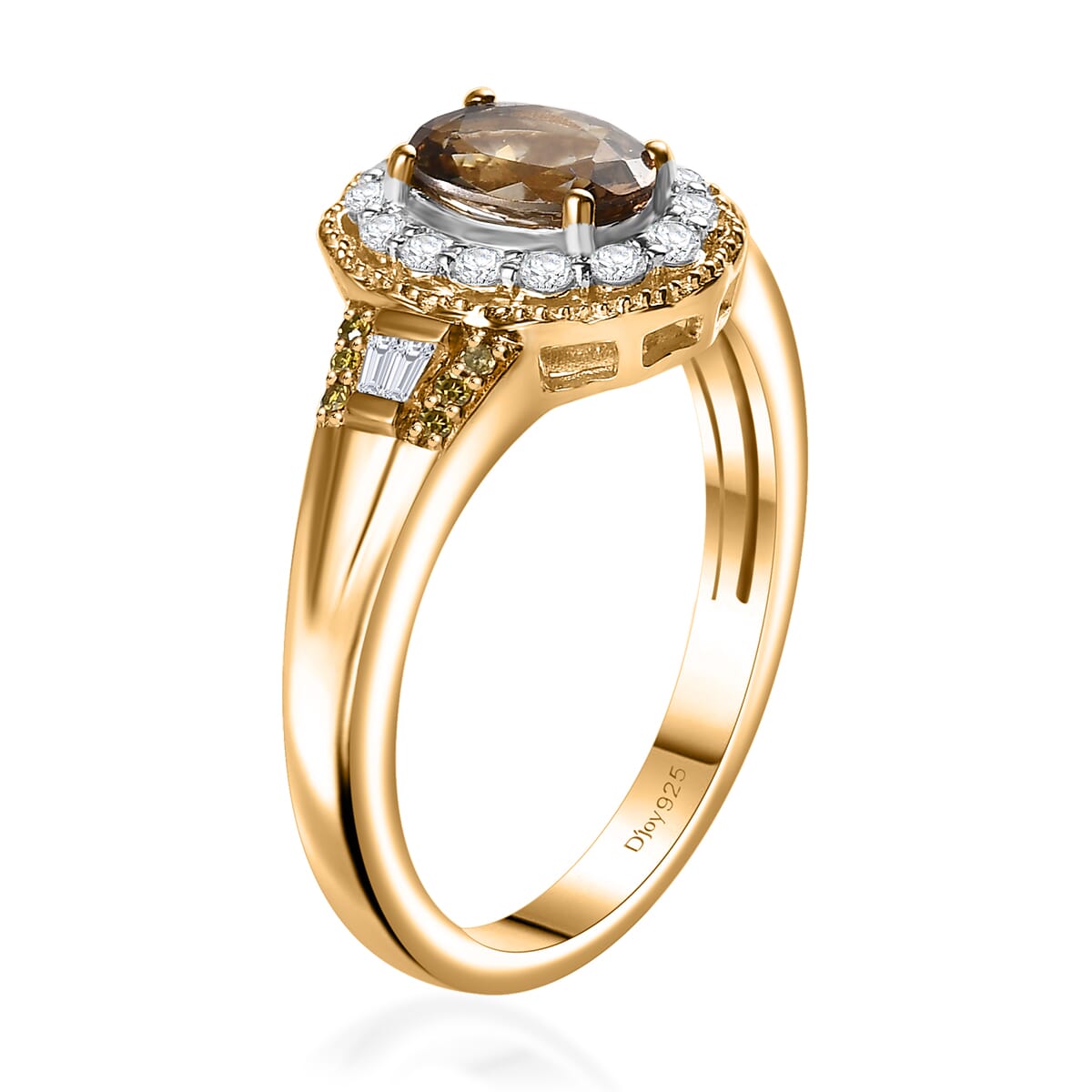 Golden Tanzanite, Yellow and White Diamond 1.00 ctw Halo Ring in 14K Vermeil Yellow Gold Over Sterling Silver (Size 7.0) image number 3