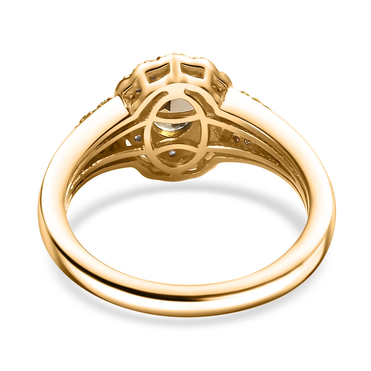 Golden Tanzanite, Yellow and White Diamond 1.00 ctw Halo Ring in 14K Vermeil Yellow Gold Over Sterling Silver (Size 7.0) image number 4