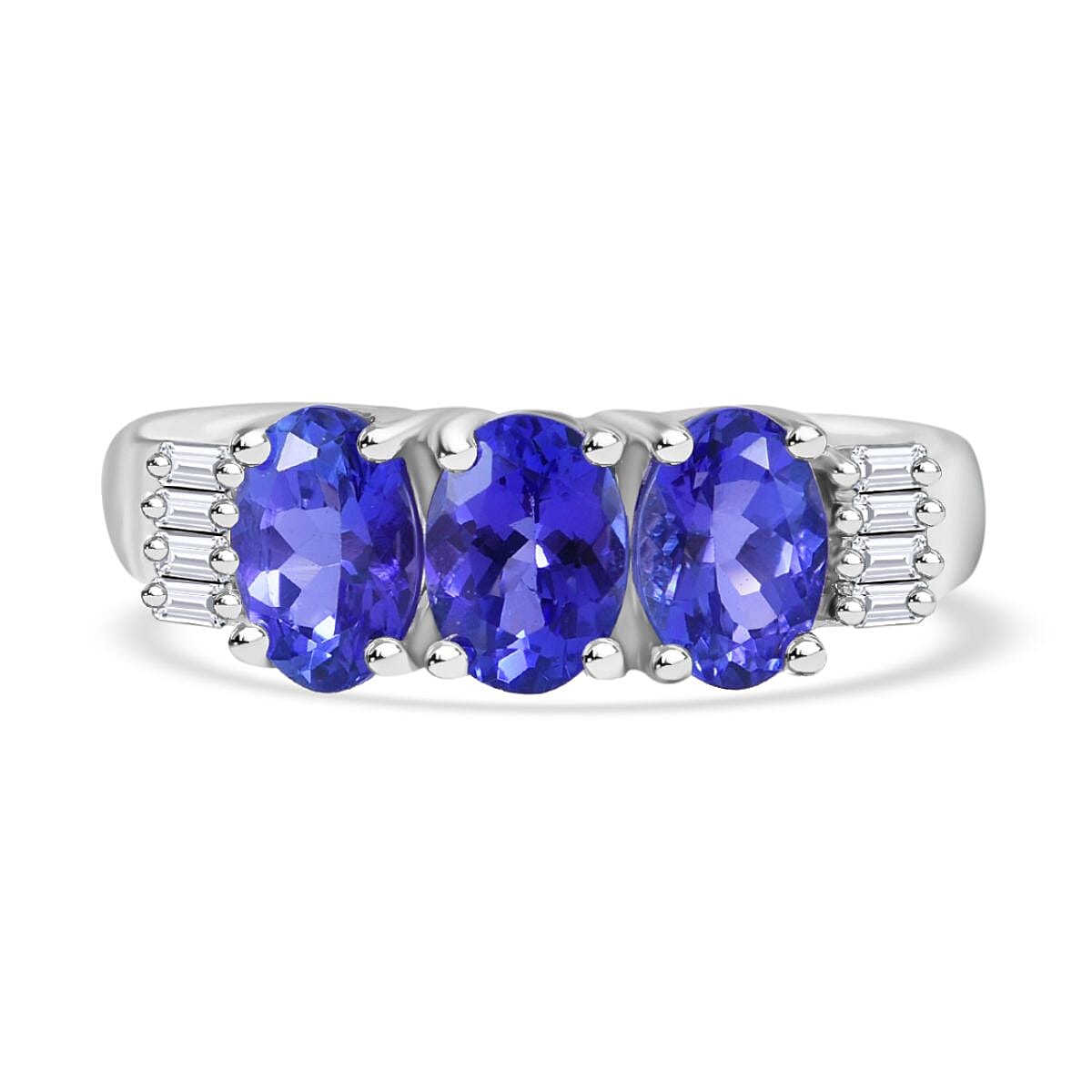 AAA Tanzanite and Moissanite 1.93 ctw Ring in Rhodium Over Sterling Silver (Size 6.5)