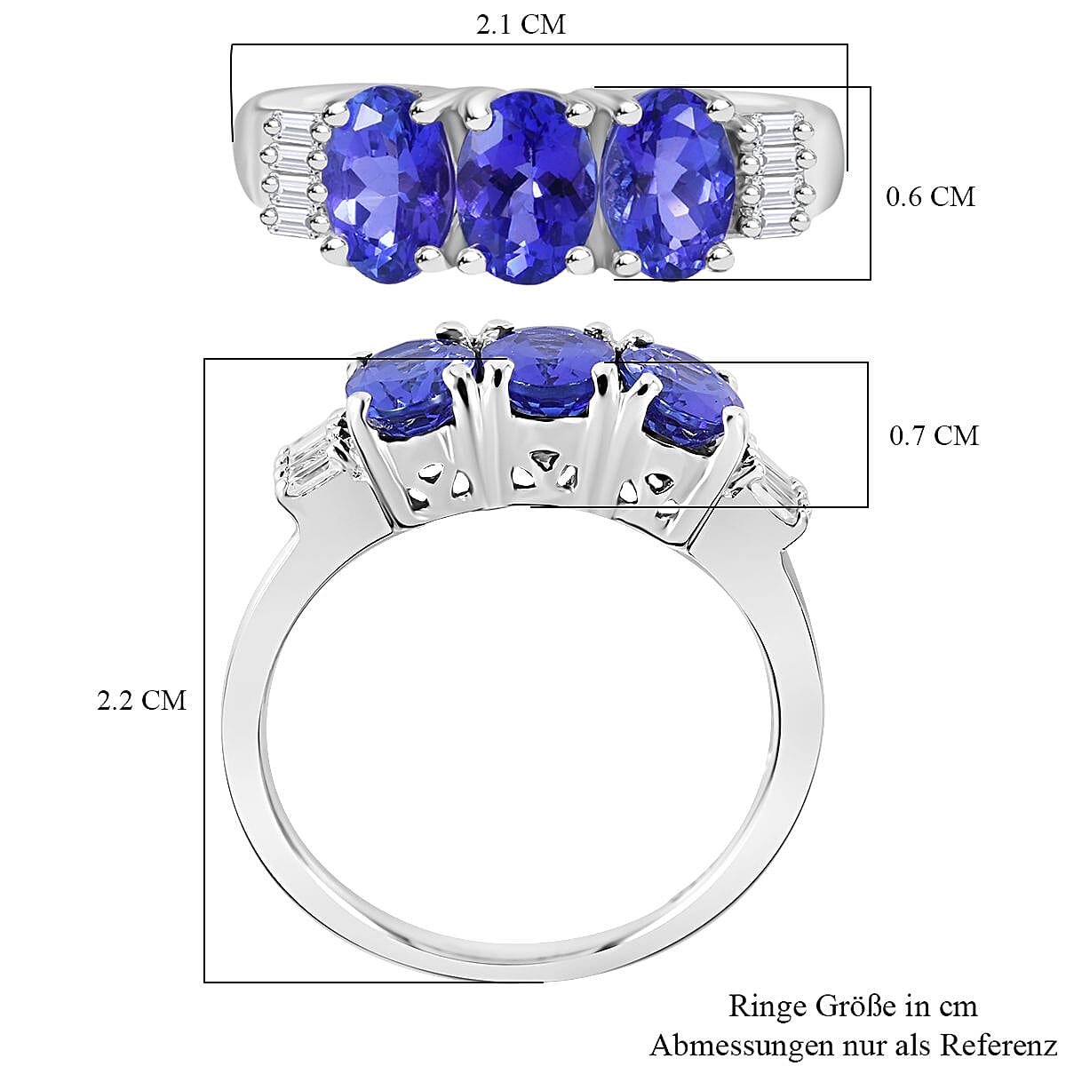 AAA Tanzanite and Moissanite 1.93 ctw Ring in Rhodium Over Sterling Silver (Size 6.5)