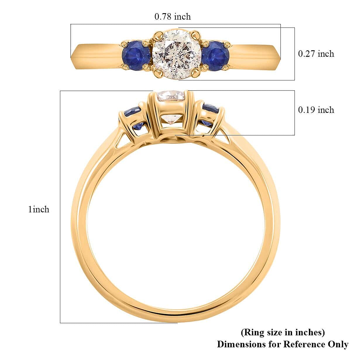 Modani 14K Yellow Gold Diamond G-H I2-I3 and Blue Sapphire Ring (Size 10.5) 0.85 ctw