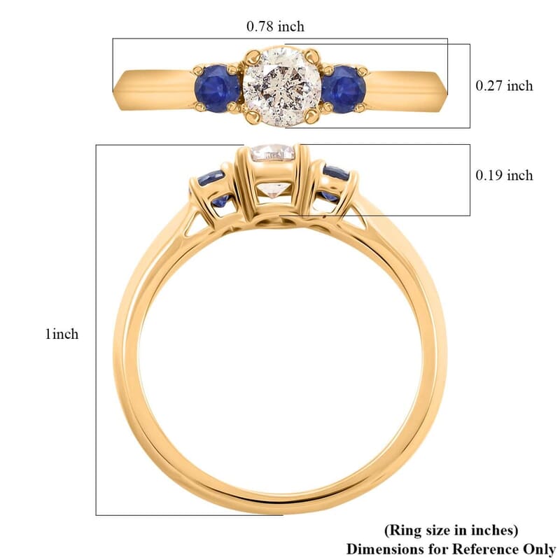Modani 14K Yellow Gold Diamond G-H I2-I3 and Blue Sapphire Ring (Size 10.5) 0.85 ctw