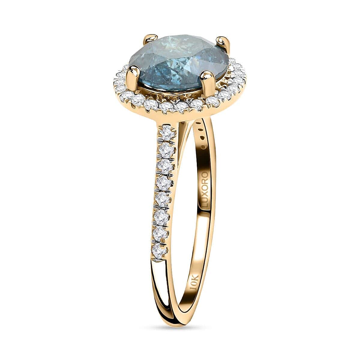Luxoro 10K Yellow Gold Blue Diamond and G-H I3 Diamond Ring (Size 6.0) 3.50 ctw