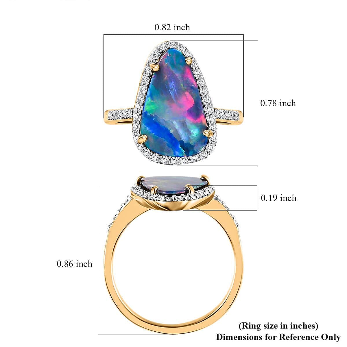 Luxoro 14K Yellow Gold Premium Boulder Opal Doublet and G-H I2 Diamond Halo Ring (Size 7.5) 3.60 ctw image number 6