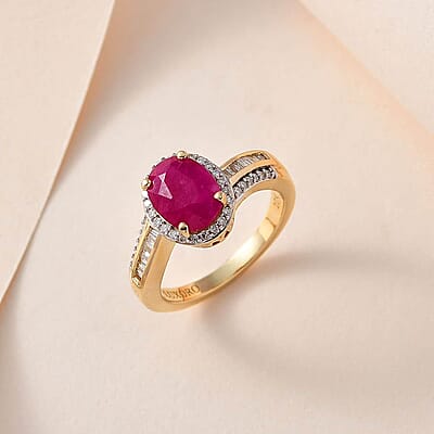 Luxoro 10K Yellow Gold Premium Montepuez Ruby and G-H I2 Diamond Bypass Halo Ring (Size 10.0) 2.50 ctw