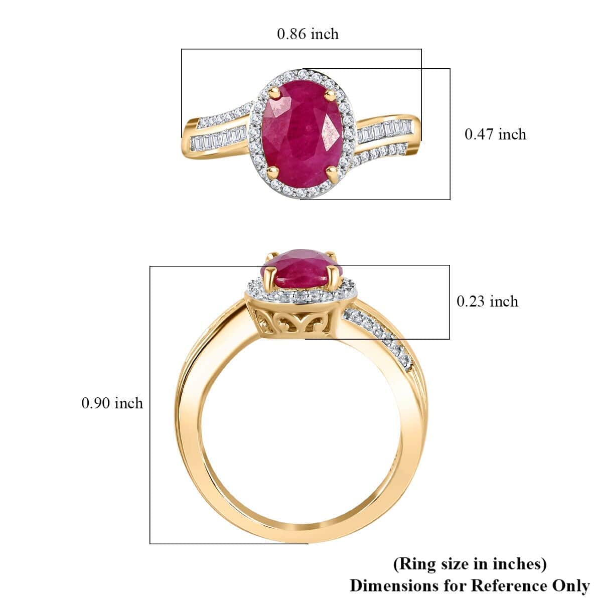 Luxoro 10K Yellow Gold Premium Montepuez Ruby and G-H I2 Diamond Bypass Halo Ring (Size 5.0) 2.50 ctw image number 5