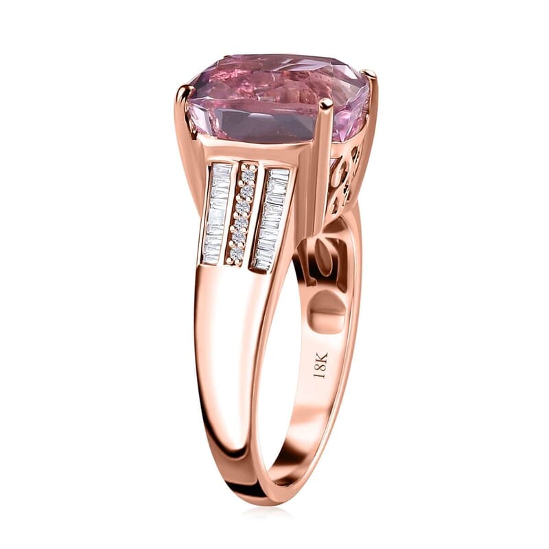 Iliana 18K Rose Gold AAA Patroke Kunzite and SI Natural Pink and White Diamond Ring (Size 5.0) 7.25 ctw