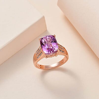 Iliana 18K Rose Gold AAA Patroke Kunzite and SI Natural Pink and White Diamond Ring (Size 5.5) 7.25 ctw
