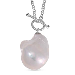 White Baroque Pearl 39.00 ctw Necklace in Rhodium Over Sterling Silver 20 Inches