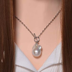 White Baroque Pearl 39.00 ctw Necklace in Rhodium Over Sterling Silver 20 Inches