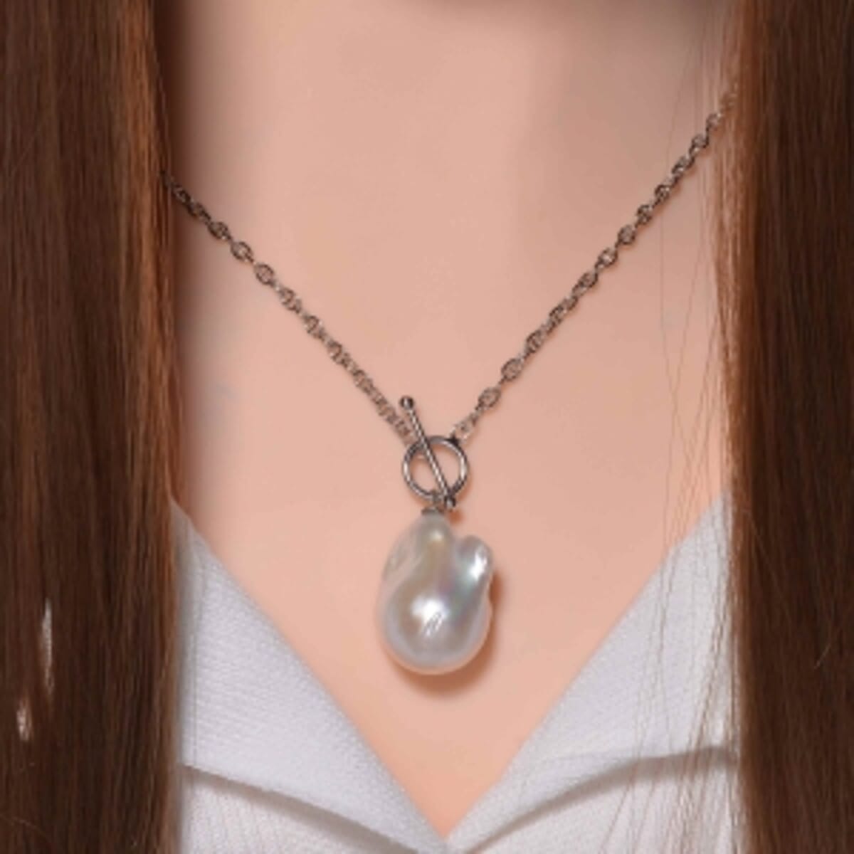White Baroque Pearl 39.00 ctw Necklace in Rhodium Over Sterling Silver 20 Inches image number 1