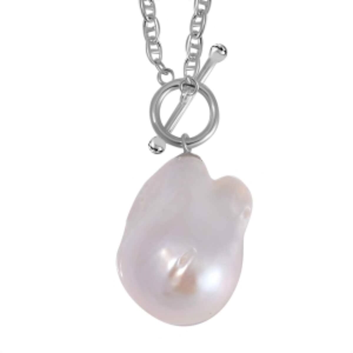 White Baroque Pearl 39.00 ctw Necklace in Rhodium Over Sterling Silver 20 Inches image number 3