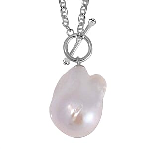White Baroque Pearl 39.00 ctw Necklace in Rhodium Over Sterling Silver 20 Inches