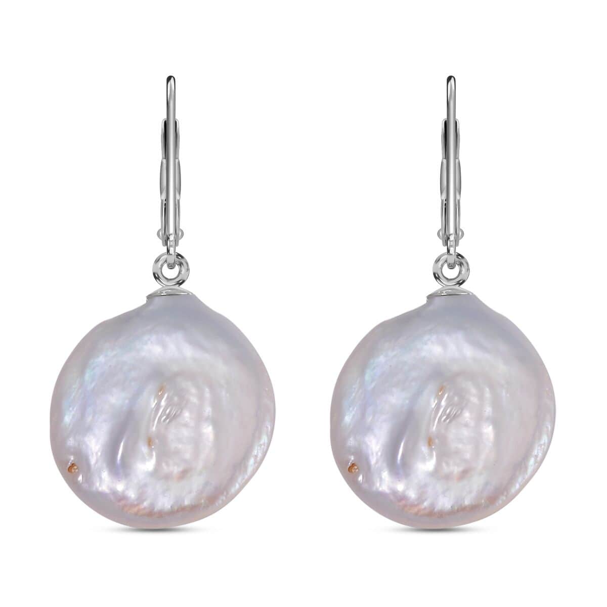 White Coin Keshi Pearl Earrings in Rhodium Over Sterling Silver image number 0