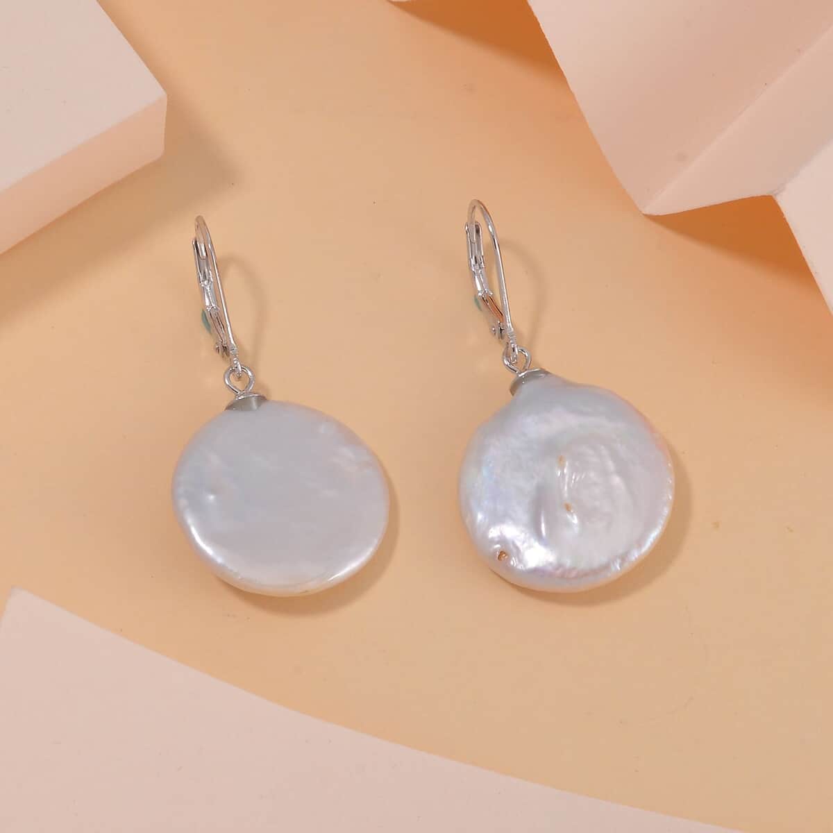 White Coin Keshi Pearl Earrings in Rhodium Over Sterling Silver image number 1