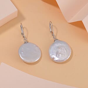 White Coin Keshi Pearl Earrings in Rhodium Over Sterling Silver