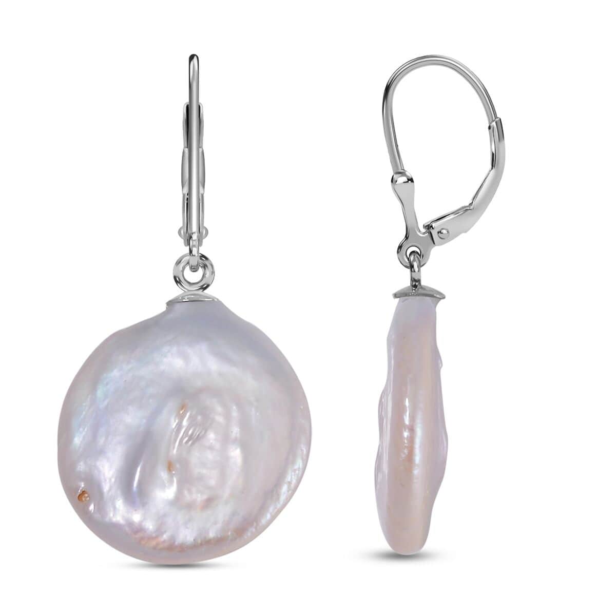 White Coin Keshi Pearl Earrings in Rhodium Over Sterling Silver image number 3