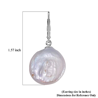 White Coin Keshi Pearl Earrings in Rhodium Over Sterling Silver