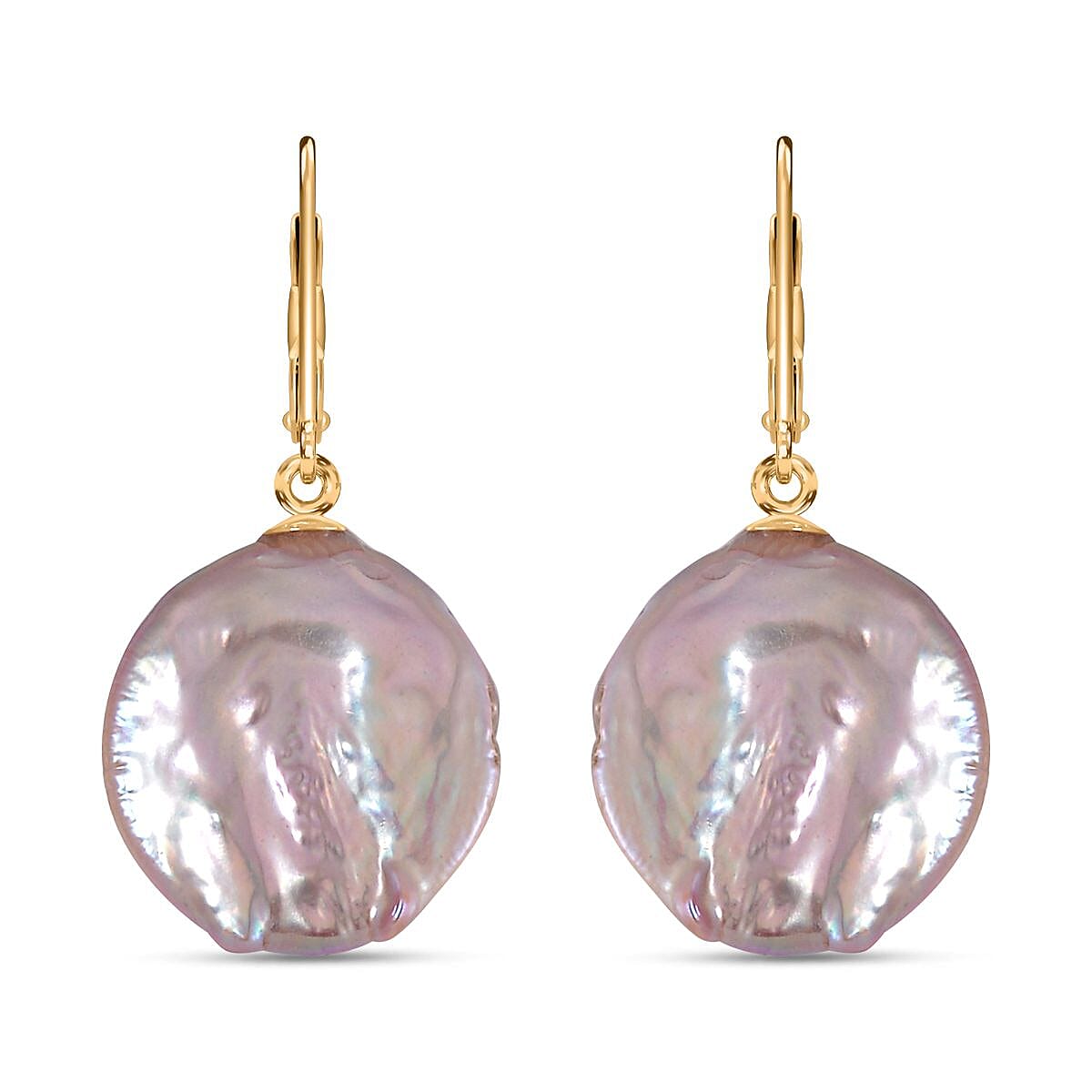Purple Coin Keshi Pearl Earrings in 14K Yellow Gold Over Sterling Silver