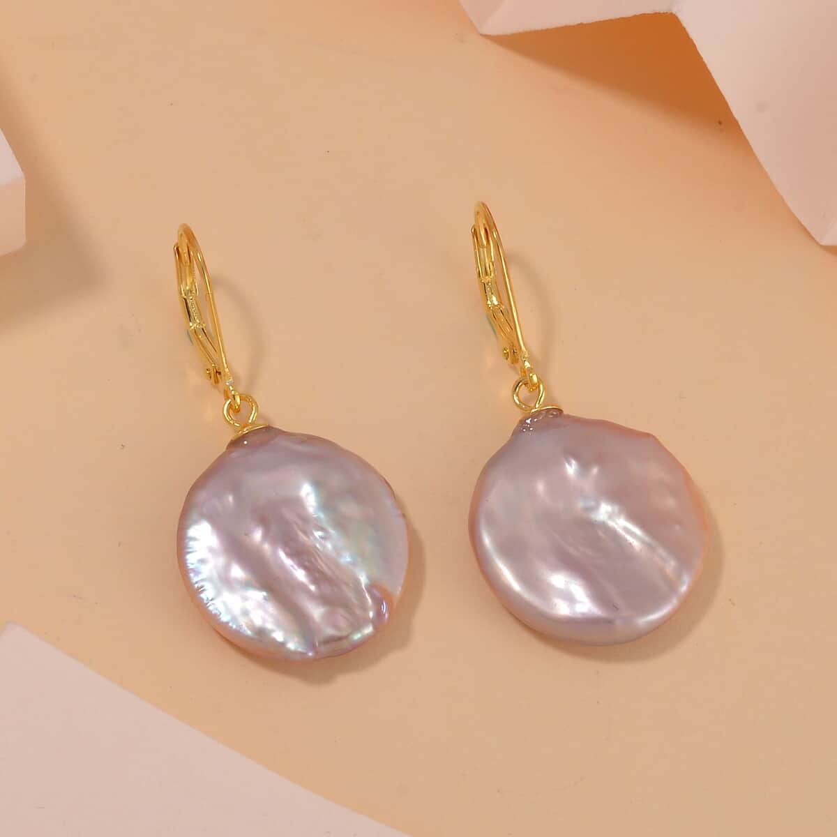 Purple Coin Keshi Pearl Earrings in 14K Yellow Gold Over Sterling Silver image number 1