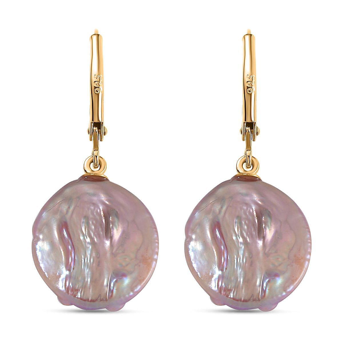 Purple Coin Keshi Pearl Earrings in 14K Yellow Gold Over Sterling Silver