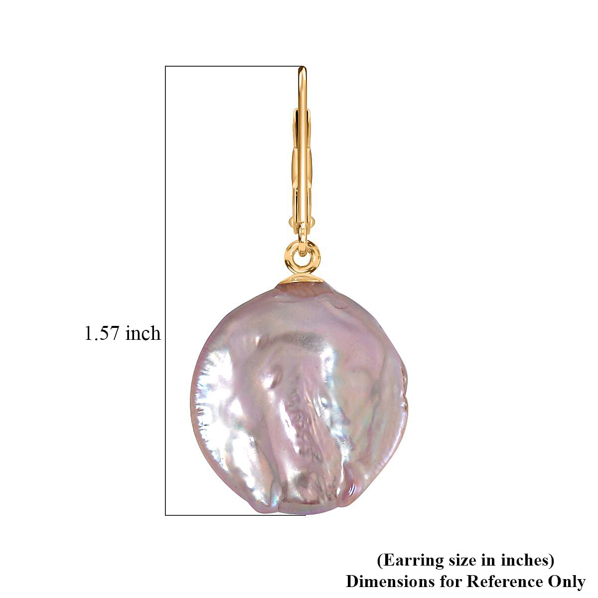 Purple Coin Keshi Pearl Earrings in 14K Yellow Gold Over Sterling Silver