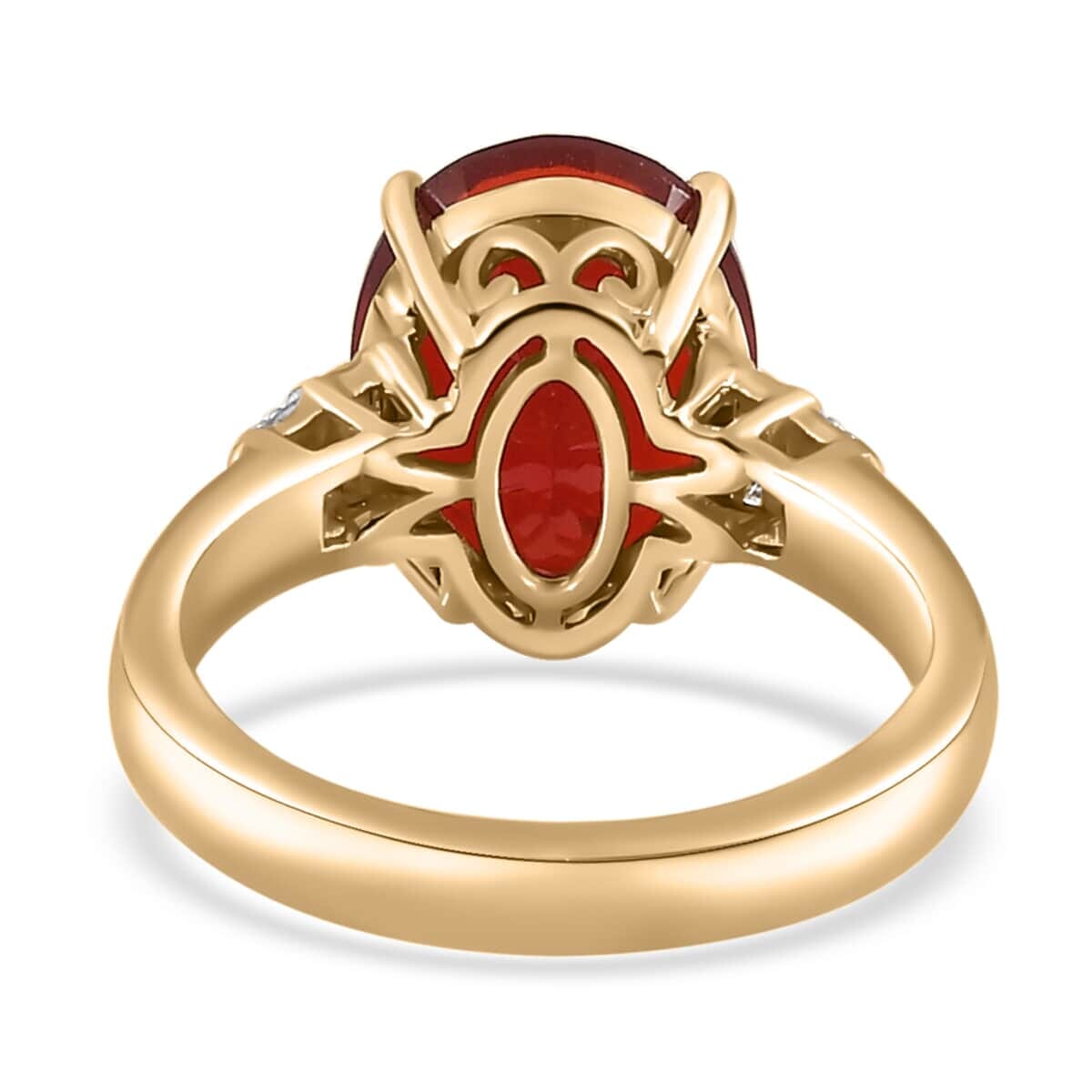 Luxoro 10K Yellow Gold Premium Crimson Fire Opal and G-H I2 Diamond Ring (Size 10.0) 4.25 Grams 3.15 ctw image number 4