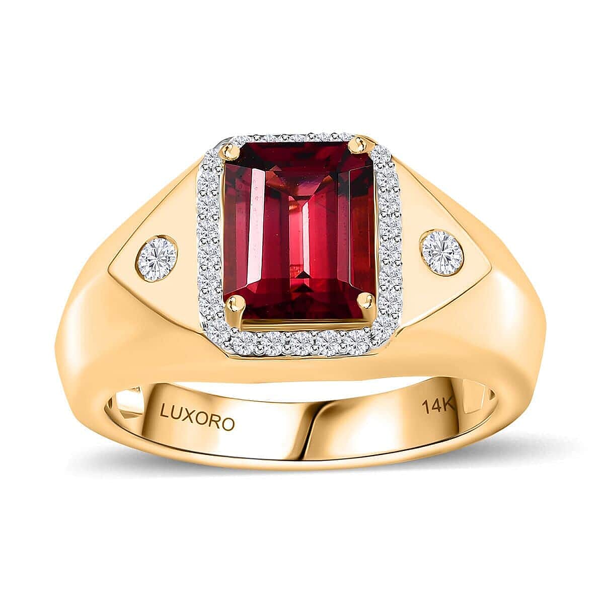Luxoro 14K Yellow Gold AAA Ouro Fino Rubellite and G-H I2 Diamond Men's Ring (Size 7.0) 7.90 Grams 2.85 ctw