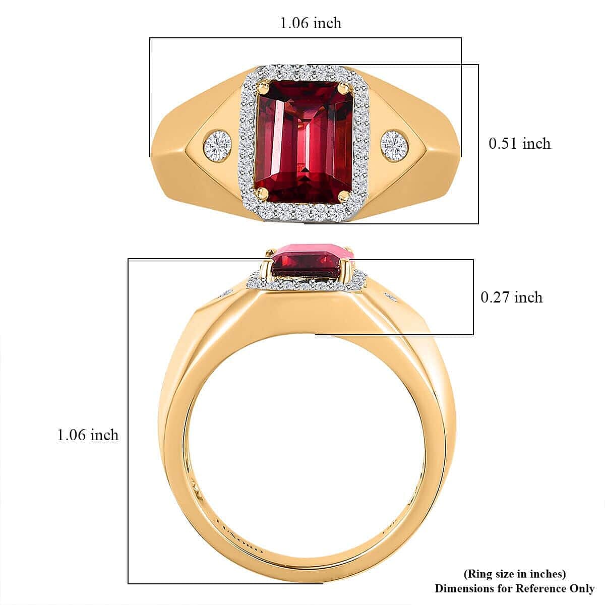 Luxoro 14K Yellow Gold AAA Ouro Fino Rubellite and G-H I2 Diamond Men's Ring (Size 7.0) 7.90 Grams 2.85 ctw