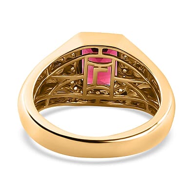 Luxoro 14K Yellow Gold AAA Ouro Fino Rubellite and G-H I2 Diamond Men's Ring (Size 7.5) 7.90 Grams 2.85 ctw