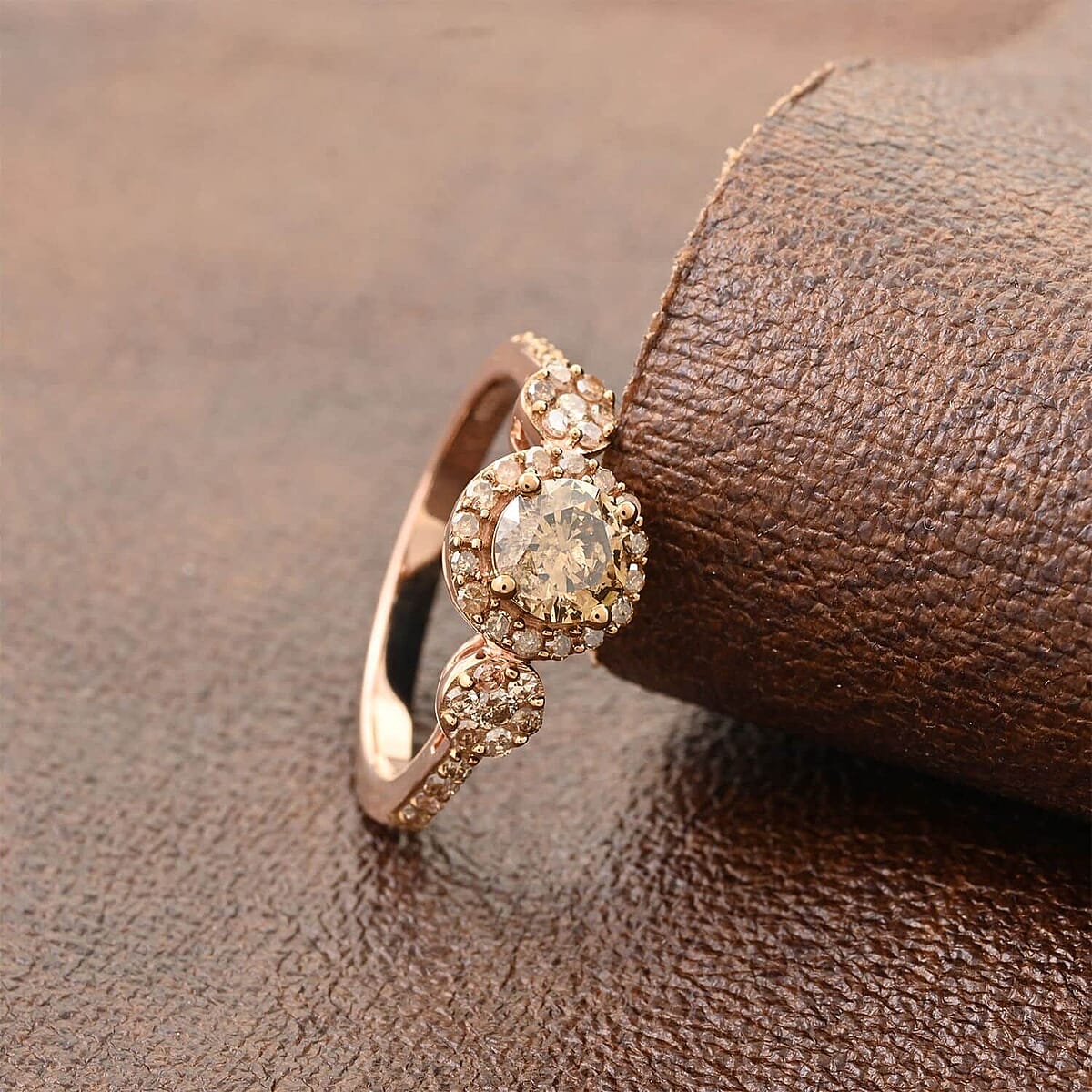 Luxoro 10K Rose Gold Pressure Set Natural Champagne Diamond Ring (Size 9.5) 1.00 ctw image number 1