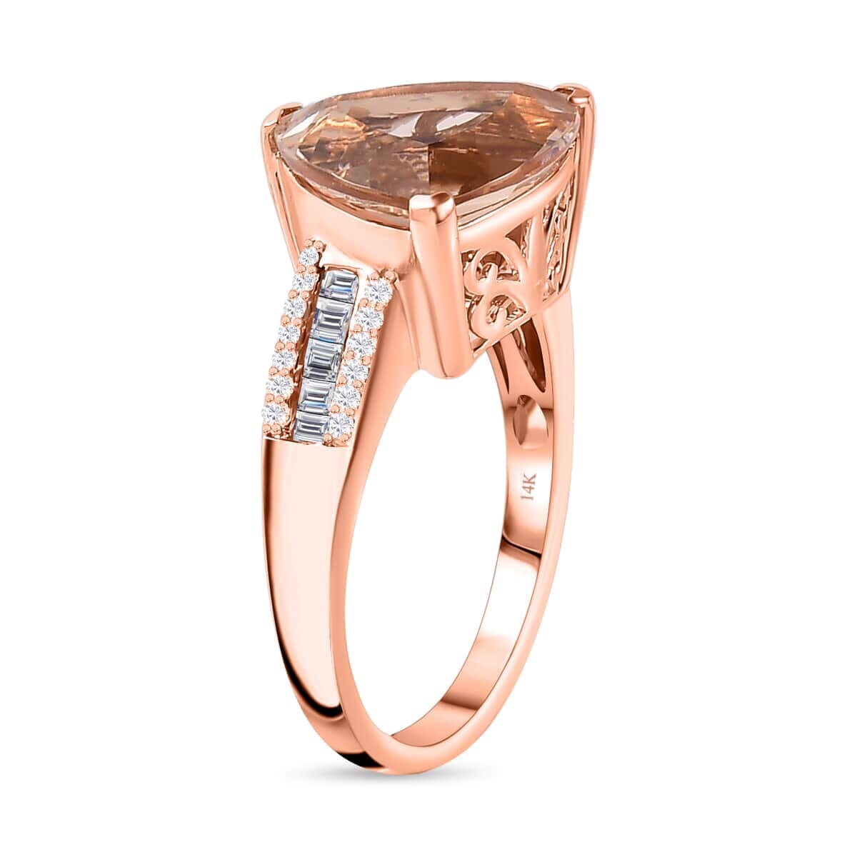 Luxoro 14K Rose Gold AAA Morganite and I2-I3  Natural Pink and White Diamond Ring (Size 6.5) 4.75 Grams 5.40 ctw image number 3